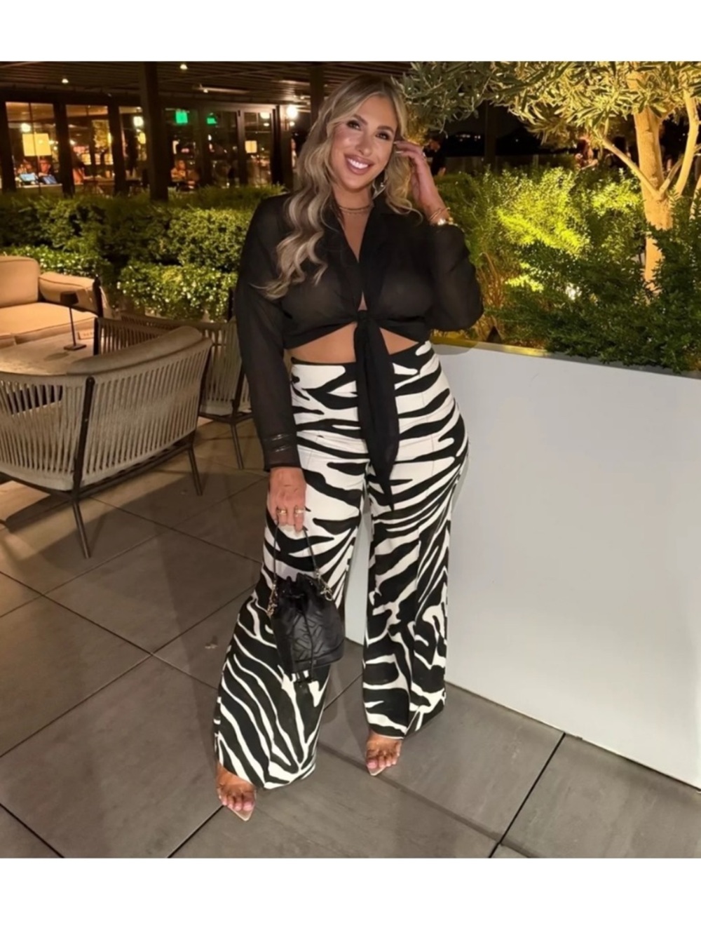 Zara Black & White Zebra-Print Wide-Leg Pants
